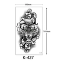 Waterproof tattoo sticker K-427 featuring a black and white tiger head with green eyes - K-427 Tiger Head Floral