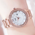 GEDI rose gold stainless steel watch for women with crystal bezel and white shell dial - Rose Gold Case White Dial
