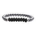 Armband aus Lavastein und Hämatit mit strukturierten schwarzen und metallgrauen Perlen - Schwarze Lavastein-Abakusperlen