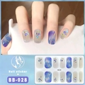 Detail of 5D blue purple gradient nail stickers with gold lines and glitter accents - Style BB028