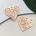 Pair of minimalist hollow heart charms in antique gold finish for DIY jewelry necklaces - Hollow Heart