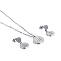 Conjunto de joyas de acero inoxidable plateado con colgante circular de números romanos - Conjunto Redondo de Números Romanos / Plata (KS116407-KSP)