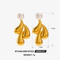 Orecchini in acciaio inossidabile dorato 18 carati con perla e gocce di metallo liquido - Stile Goccia d'Acqua con Perla (ZN906-2) / Oro