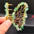 Handmade butterfly hair claw with natural green and white stones in gold alloy - Green Aventurine Gold Butterfly