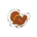Detailed turkey shaped stainless steel cookie cutter showing realistic baking results - Large Turkey 7349
