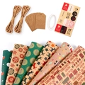 Set di carta regalo di Natale vintage in kraft con motivi di renna e spago - Set 3