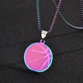 Iridescent stainless steel basketball pendant necklace with sports texture design - Iridescent Polished