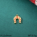 Golden horseshoe charm pendant with red heart pattern for Christmas DIY jewelry - Golden Horseshoe Style (KLJ10457-ZLA)
