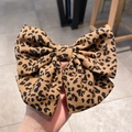 Elegant leopard print oversized velvet bow hair clip for women with handmade cotton fabric - Hair Bow / Dark Coffee Leopard
