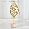 Foglia di ginkgo dorata in metallo con base in legno, altezza 24cm, arredo moderno - Y01-Foglia di Ginkgo / Oro