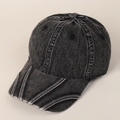 Dettaglio del berretto da baseball in denim lavato grigio scuro con texture vintage e cuciture - M(56-58cm) / Nero