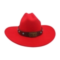Red wool felt western cowboy hat featuring turquoise stones and bull head buckle decor - One Size / Red