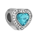 Colgante de corazón con cristal azul claro y circonitas para pulsera de abalorios - Azul claro