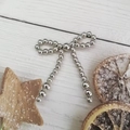 Silver bead bow accessory with elegant metallic finish for DIY clothing and headwear - 46-Bow Silver (No Brooch)