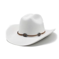 Detail of white felt cowboy hat featuring a brown leather band and silver conchos - M (56-58cm) / White