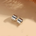 French vintage style silver zircon C-shape triple ridge cuff earring for women - Triple Ridged Polished / Silver Multi-Layer