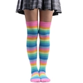 Close-up of rainbow striped thigh high socks paired with a plaid pleated skirt - 5# Pink Top