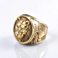 Vintage lion head gold ring for men with detailed relief and mirror reflection - US 7 / Vintage Gold