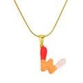 Golden necklace with a colorful capsule letter pendant in red orange and pink drip oil finish - Letter W(S640G-002-W)