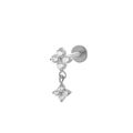 F136 Titanium silver flower labret stud with crystal zircon dangles for cartilage - 12# Silver Double Flower Drop