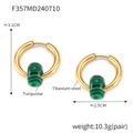18k gold plated titanium steel hoop earrings with green turquoise stone beads - Gold Turquoise Large Style (F357)