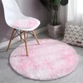 Pink and white tie-dye round plush rug and chair cushion set for bedroom and living room - 80*80cm / Gradient Pink White