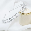 Elegant double-layered silver headband with delicate rhinestones and white pearls design - Silver