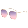 Square metal sunglasses with gold frame and purple pink gradient lenses for women - Gold Frame Grey Pink Gradient Lens
