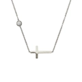 Silver cross necklace with side-set crystal and heart pendant on a delicate chain - 【9325】Steel Color Cross Necklace