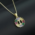 Gold plated letter I pendant necklace with colorful rectangular crystals and diamonds - Gold Plated Rainbow Zirconia Letter I