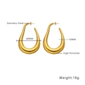 Detailed macro view of 40mm golden C-shaped hoop earrings with dimensions and polished finish - E288 Gold
