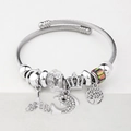 Silver beaded bracelet featuring dolphin, tree of life, and colorful crystal charms - C1-016 White