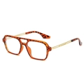 Retro tortoise shell sunglasses with a double bridge and golden metal temples - Leopard Frame Clear Lenses (Anti-Blue Light)