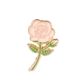 Macro detail of elegant pink rose brooch with green leaves and golden metal edges - Pink (XZ1093)