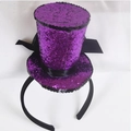 Sparkly purple sequin mini top hat headband with black ribbon for Halloween party accessory - One Size / Purple Bowknot