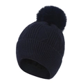 Bonnet d'hiver en tricot bleu marine avec pompon en fausse fourrure et doublure polaire - Bleu marine