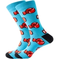 Blaue Socken mit roten Boxhandschuhen im Pixel-Art-Stil und schwarzen Kontrastelementen - Blaues Boxen