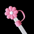 Pink daisy floral silicone straw cover cap for Stanley tumblers on black background - 10mm-OPP Bag Packing / Chrysanthemum Rose Red