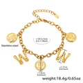 Gold stainless steel coin charm bracelet with letter W pendant and lobster clasp - Gold-Letter W
