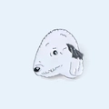 Detailed view of white cartoon dog enamel pin badge with black outlines and zinc alloy finish - 2-White Bedlington Terrier