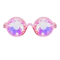 Pink kaleidoscope glasses with round faceted prism lenses and translucent frame for parties - Transparent Pink