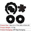 6-piece black spa set with twist sponge headband, wristbands, flower clip, and scrunchies - 6-Piece Flower Set / Black