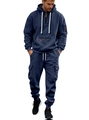 Men's navy blue hooded tracksuit set with orange zipper accents and drawstring details - Navy Blue