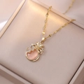 Pink cat eye stone money bag pendant necklace with gold bow and dollar sign icon - Pink (Pink Cat's Eye)