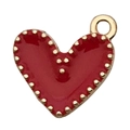 DIY red heart enamel pendant with gold beaded edges for handmade jewelry - Heart Shape (14979)