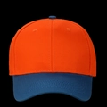 Detail of orange and navy blue baseball cap showing reinforced stitching on the brim - Orange and Blue