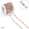 Evil Eye DIY jewelry chain with multi-colored enamel beads and gold-tone finish 50cm - Small Oval Enamel Evil Eye 10x4mm Gold / 50cm/Pack