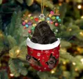 Weihnachtsanhänger mit schwarzem Cockerspaniel, Rentiergeweih und roter Weihnachtssocke - Cocker Spaniel