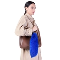 Luxurious royal blue faux fur fox tail charm attached to a brown leather tote bag - 40CM / Royal Blue (N)