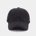 Close-up of the thick black faux lamb wool texture on the winter baseball cap surface - Adjustable / Dark Gray